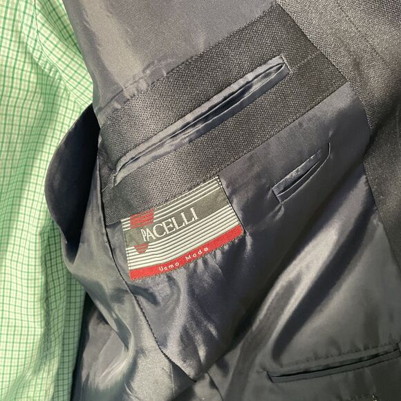 Pacelli Men's Pinstripe Blazer Dark Navy Tailored Multi Button Sport Coat 46R - Picture 6 of 9
